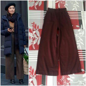 High Waist Gathered Wide Leg Pants - Wine